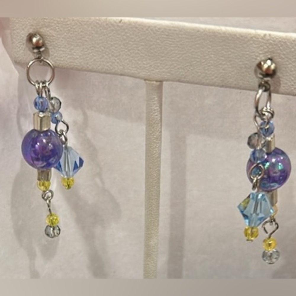 Blue & Yellow Crystal Earrings-Boutique